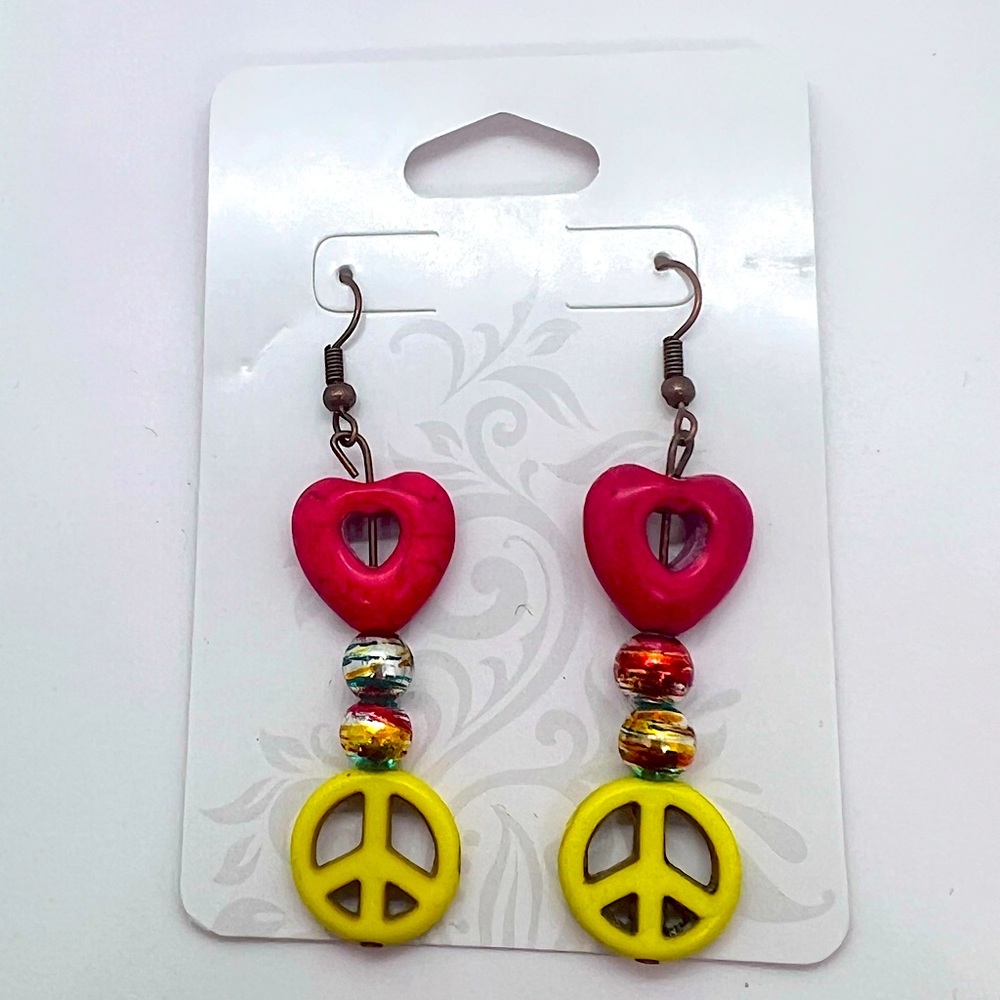 Handmade peace and love earrings